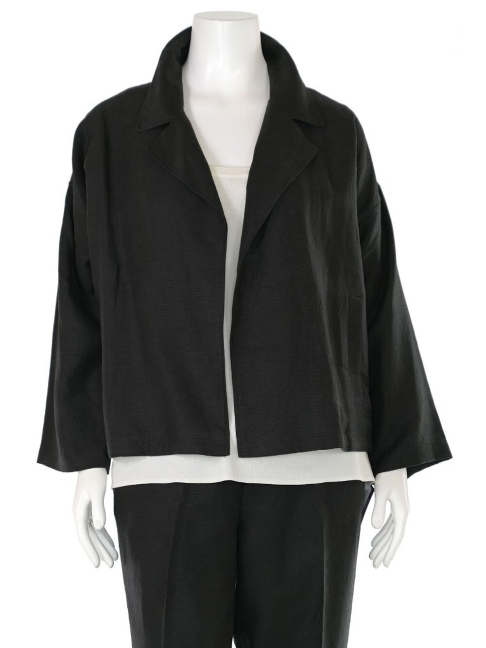 NWT Eileen Fisher $278 Black Tencel / Linen Slubbed Double Breasted Jacket sz L